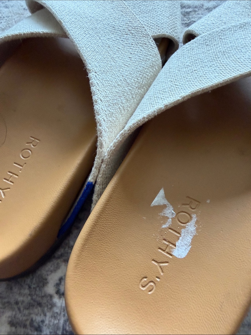 NEW Rothy's Cream Crisscross Slide Sandals with Tan Footbed - Picture 4 of 4